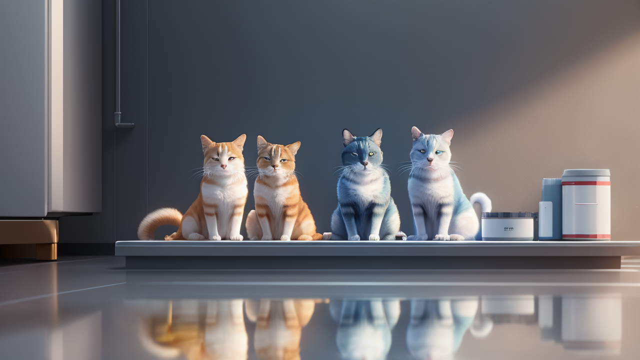 Friendly pets in kitchen, black and calico cats sitting, pet-friendly pest control